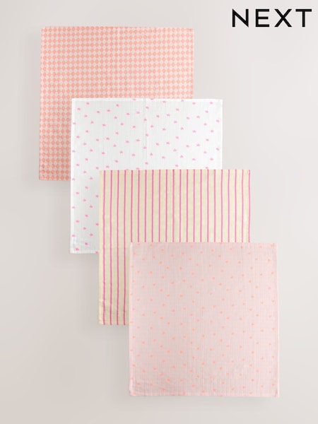 Pink Stripe & Stars Baby Muslins 100% Cotton Cloths 4 Pack (E45981) | £10 - £12