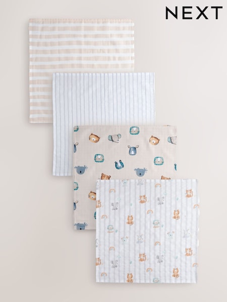 Animal Characters Baby Muslins 100% Cotton Cloths 4 Pack (E45988) | £10 - £12