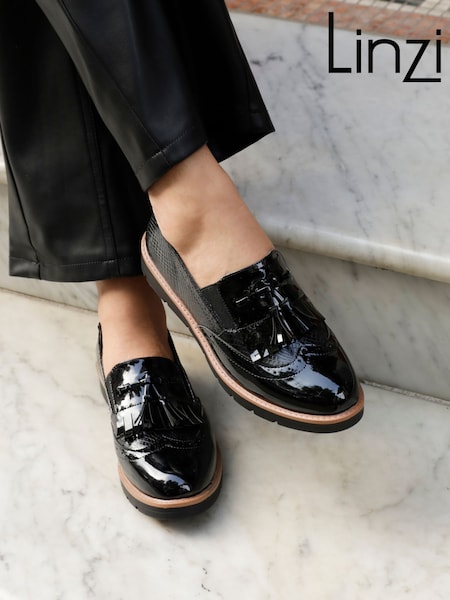 Linzi Black Bowen Patent Classic Slip On Loafers (E46002) | £34