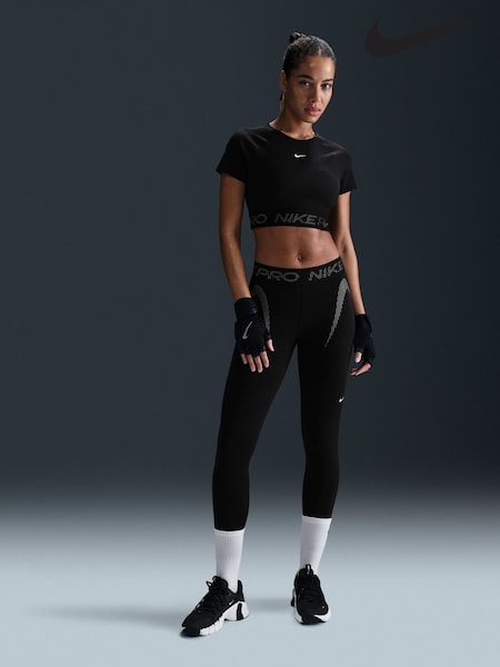 Nike Black Pro Dri-FIT Cropped Graphic Short Sleeve Top (E46076) | £40