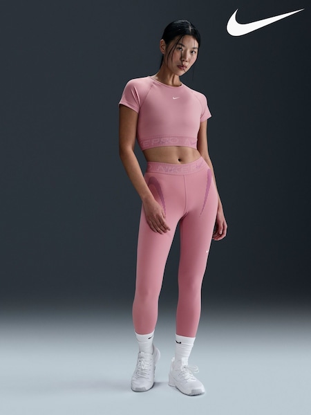 Nike Elemental Pink Pro Dri-FIT Cropped Graphic Short Sleeve Top (E46105) | £40