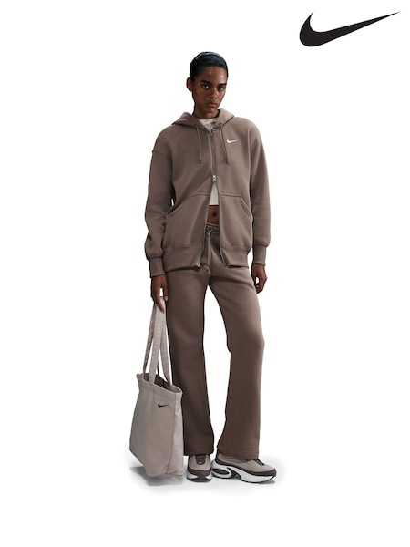 Nike Taupe Oversized Mini Phoenix Fleece Swoosh Full Zip Hoodie (E46399) | £65