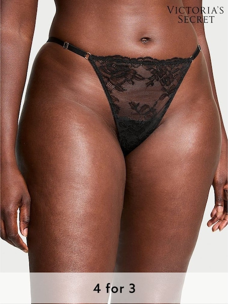 Victoria's Secret Black G String Rose Lace Knickers (E46505) | £18