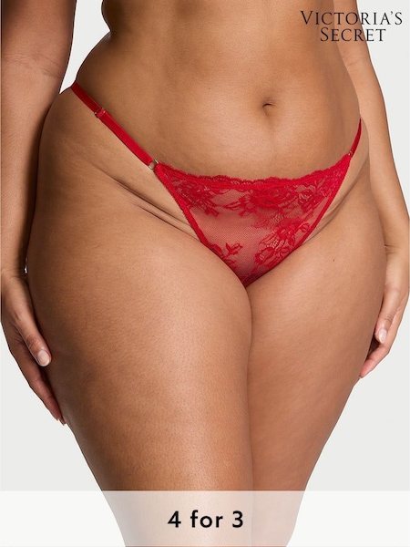 Victoria's Secret Lipstick Red G String Rose Lace Knickers (E46522) | £18