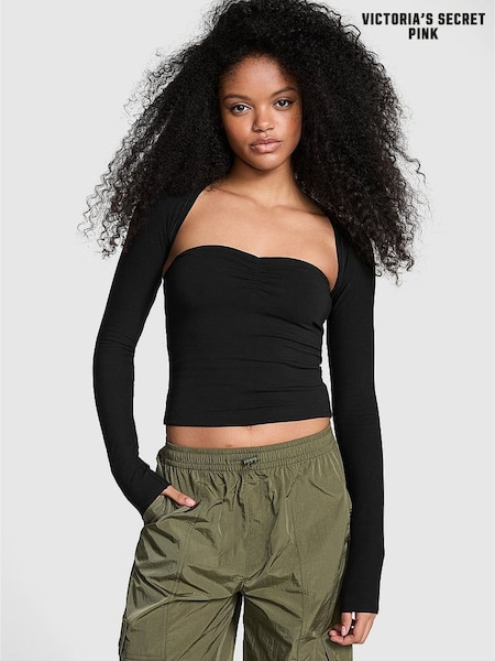 Victoria's Secret PINK Black Cotton Balero Long Sleeve T-Shirt (E46605) | £30