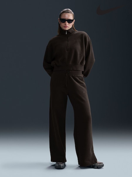 Nike Velvet Brown Phoenix Plush High Waisted Wide Leg Cozy Fleece Joggers (E46764) | £70
