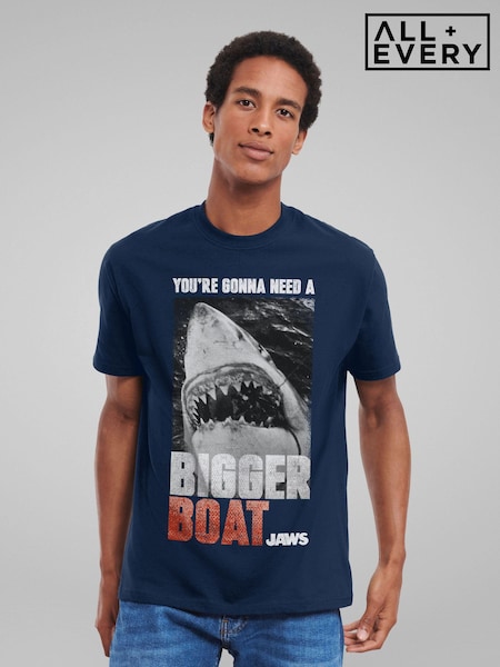 All + Every Blue Mens Jaws Bigger Boat Cinematic Scene 100% Cotton T-Shirt (E46833) | £25