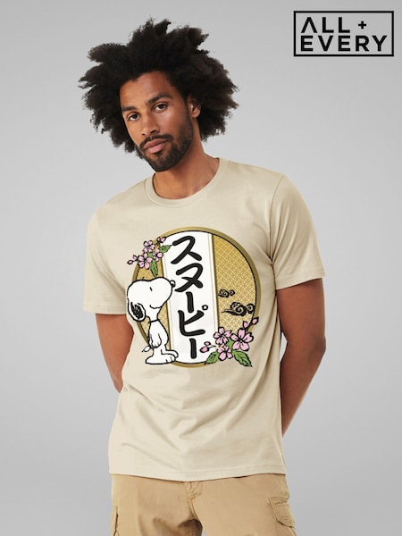 All + Every Natural Mens 100% Cotton Peanuts Snoopy Kanji Flowers T-Shirt (E47120) | £25