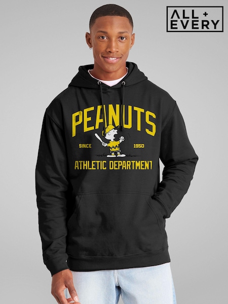 All + Every Black Mens Peanuts Athletic Department Charlie Hoodie (E47127) | £39