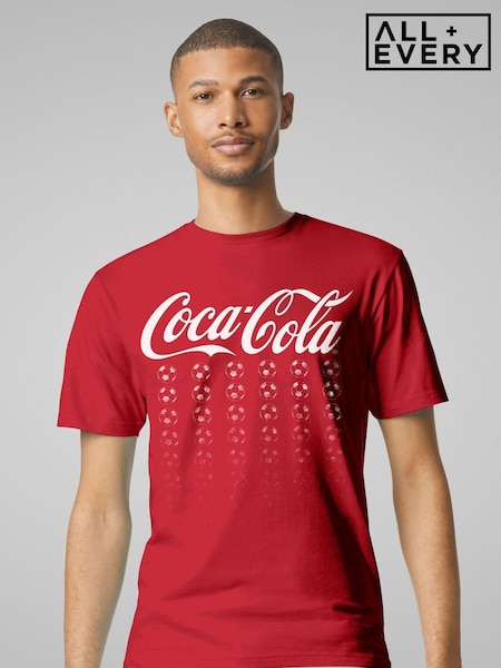 All + Every Red Mens 100% Cotton Official Coca Cola Football Multi Balls T-Shirt (E47130) | £25
