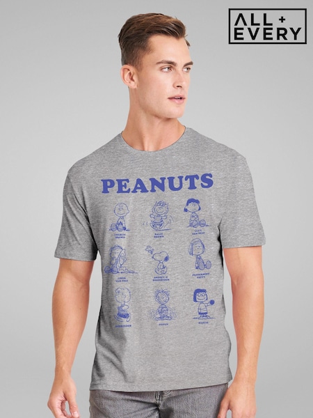 All + Every Grey Mens Peanuts Character Sketches T-Shirt (E47138) | £25