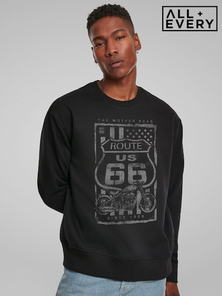 All + Every Black Mens Route 66 Mother Road Patriot Flag Sweatshirt (E47139) | £35