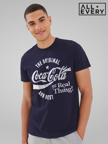 All + Every Blue Mens 100% Cotton Coca Cola The Original And The Best Logo T-Shirt (E47142) | £25