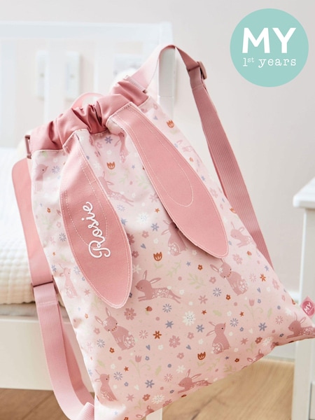 My 1st Years Personalised Pink Bunny Print Drawstring Bag (E47144) | £21