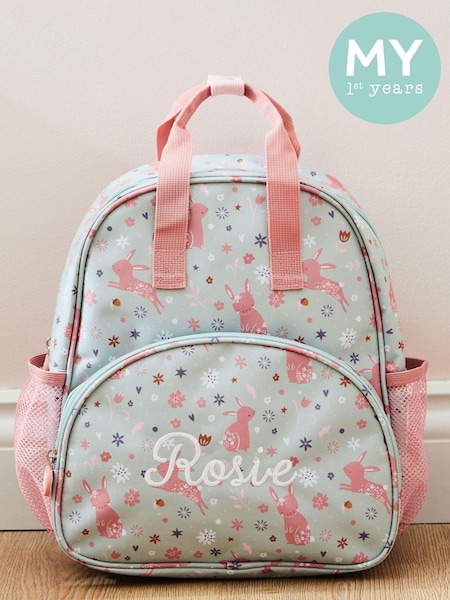 My 1st Years Personalised Sage Bunny Print Medium Grab Handle Backpack (E47151) | £33