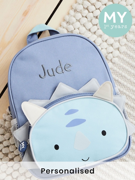 Personalised Blue Dinosaur Face Mini Backpack (E47171) | £30