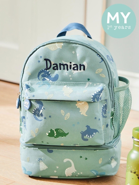 My 1st Years Personalised Green Dinosaur Print Mini Backpack with Compartment (E47176) | £31