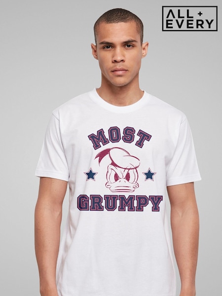 All + Every White Mens 100% Cotton Disney Most Grumpy Donald Duck T-Shirt (E47190) | £25