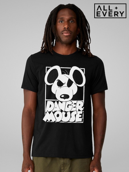 All + Every Black Mens 100% Cotton Danger Mouse Eye Patch T-Shirt (E47202) | £25