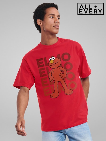 All + Every Red Mens 100% Cotton Sesame Street Elmo Pose T-Shirt (E47203) | £25