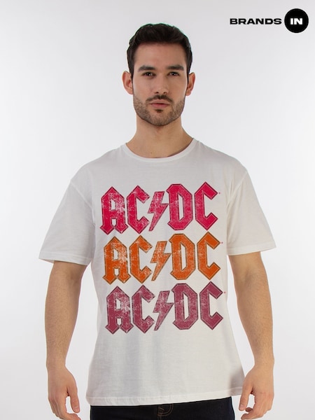 Brands In White ACDC Distressed Repeat Logo Men Music T-Shirt (E47338) | £23