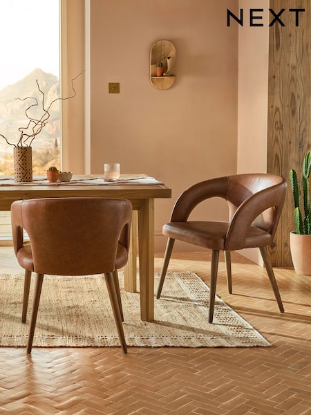Distressed Faux Leather Tan Brown Orton Dark Wood Leg Dining Chairs (E47378) | £310