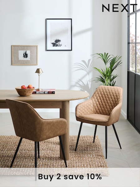 Set of 2 Arona Faux Leather Caramel Hamilton Black Leg Quilted Dining Chairs (E47383) | £310