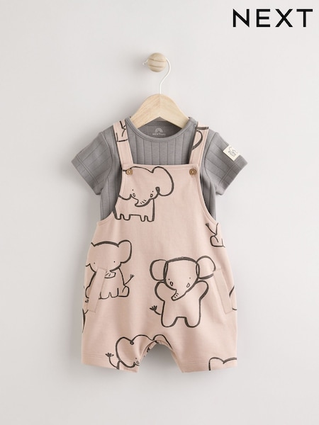 Mono Elephant Jersey 100% Cotton Dungaree and Bodysuit Baby Set (0mths-2yrs) (E47400) | £16 - £18