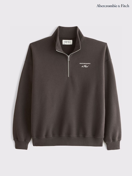 Brown - Regular Abercrombie & Fitch Script Logo Quarter Zip Sweatshirt