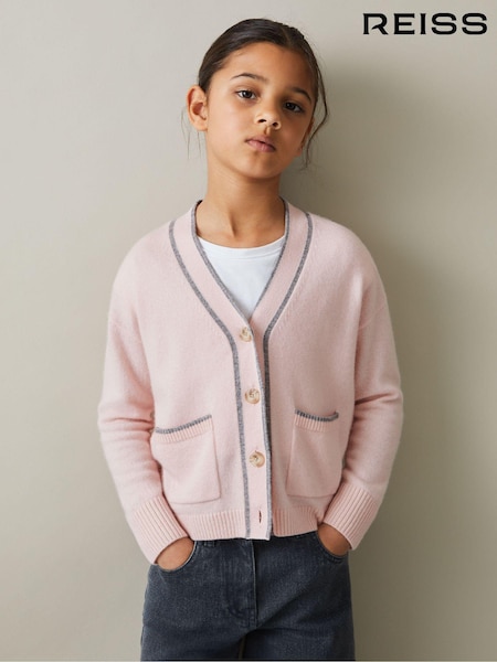 Reiss Pink Juni 9-13 yrs Relaxed Wool-Cashmere Cardigan (E47882) | £40
