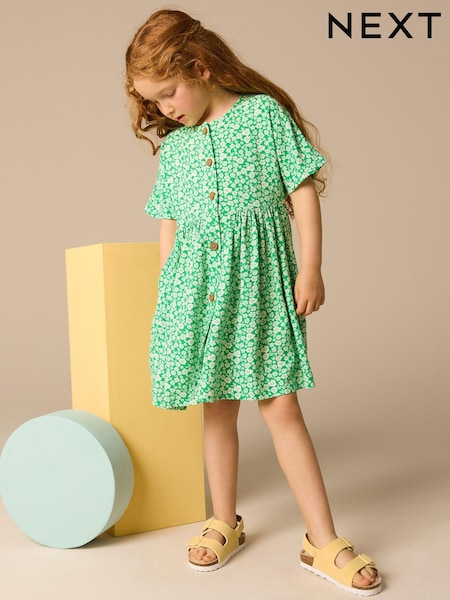 Green Ditsy Button Summer Dress (3-16yrs) (E47983) | £12 - £17