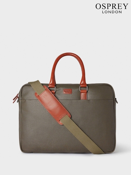 OSPREY LONDON Waxed Canvas & Glazed Calf Leather Grantham Laptop Bag (E48067) | £135