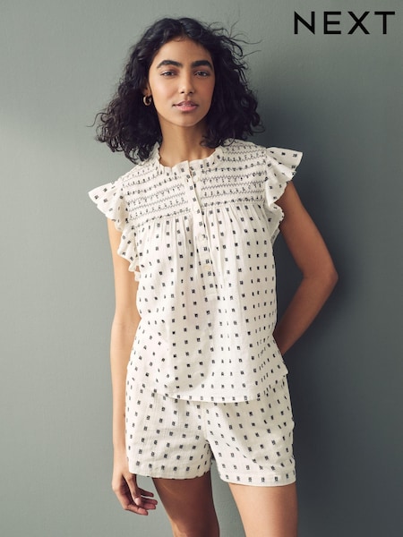 Ecru White Embroidered Detail Ruffle Sleeve Blouse (E48193) | £30