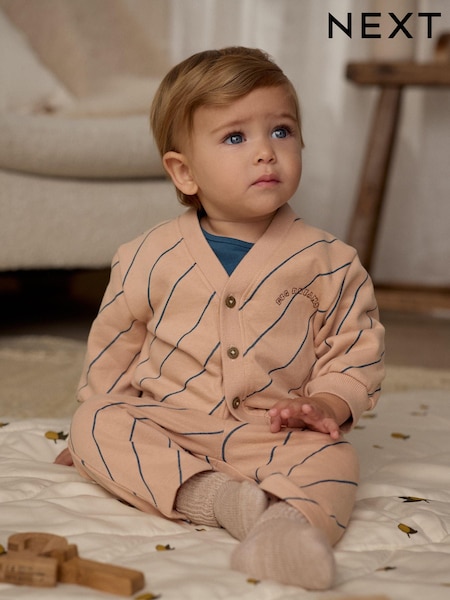 Neutral Stripe Jersey Cardigan and Joggers Baby 3 Piece Set (E48226) | £16 - £18