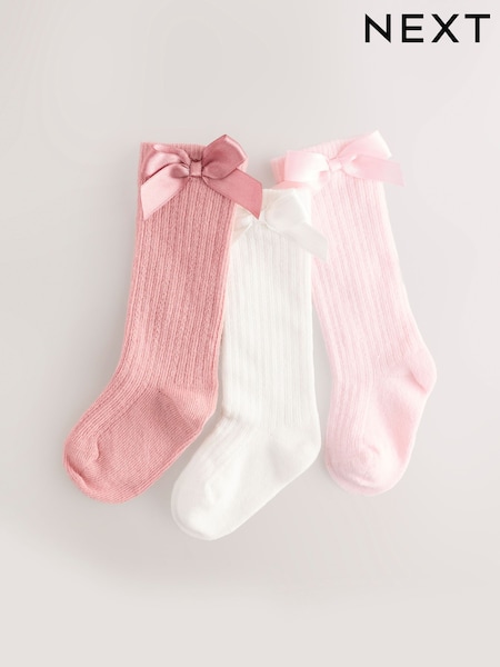 Pink Knee High Bow Baby Sock 3 Pack (0mths-2yrs) (E48275) | £6