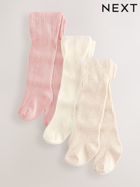 Pink Neutral Textured Baby Tights 3 Pack (0mths-2yrs) (E48346) | £12