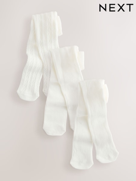 Ecru Cable/Ribbed Baby Tights 3 Pack (0mths-2yrs) (E48362) | £12