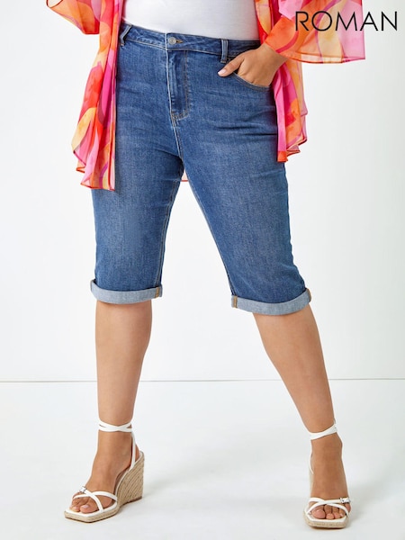 Roman Blue Stretch Knee Length Denim Shorts (E48400) | £32