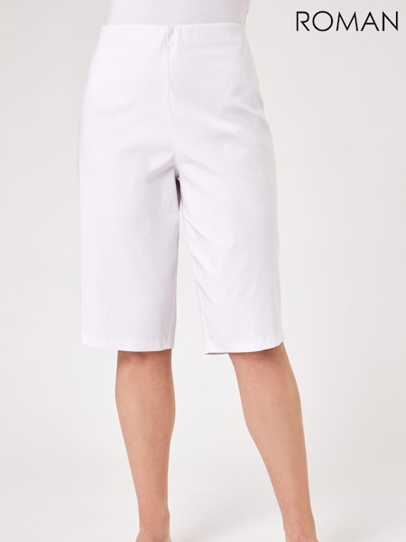Roman White Knee Length Stretch Shorts (E48406) | £32