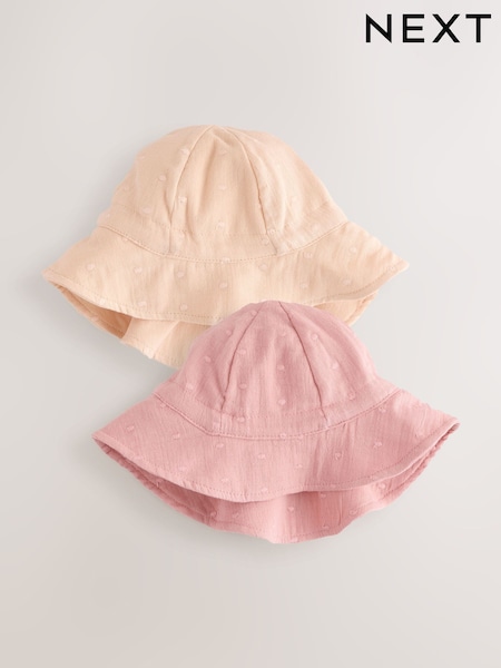 Neutral/Blush Dobby 100% Cotton Baby Hats 2 Pack (0mths-2yrs) (E48414) | £14