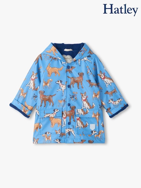 Blue - Hatley Blue Little Pups Snap Rain Coat