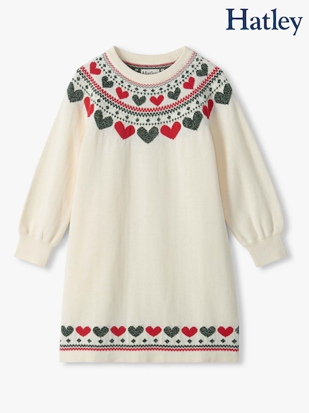 Natural - Hatley Christmas Hearts Swing Jumper Dress