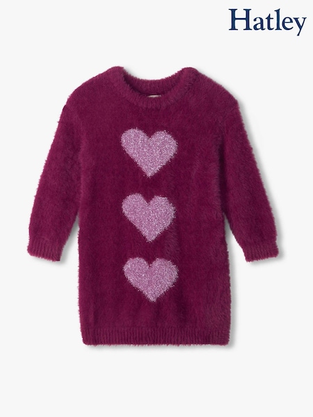 Purple - Hatley Raspberry Hearts Dropped Shoulder Jumper Dress