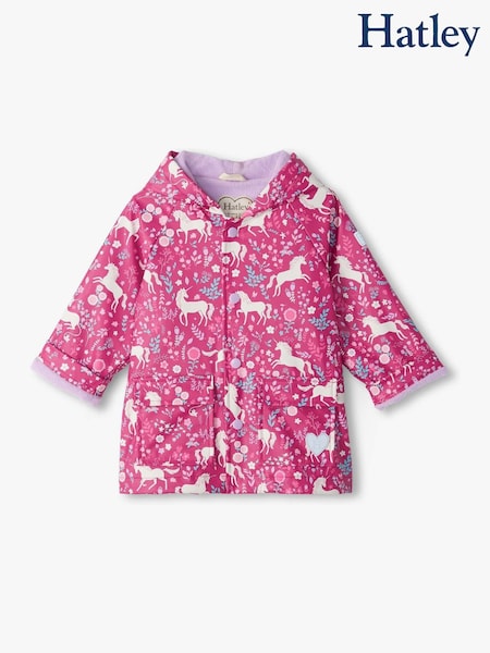 Pink - Hatley Unicorn Forest Snap Rain Coat