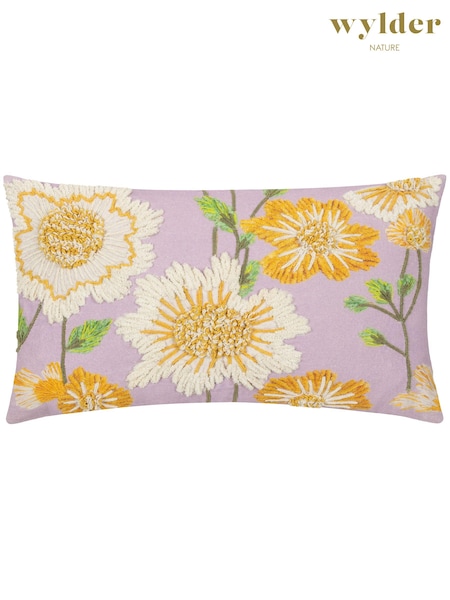 Wylder Lilac Chrysantha Embroidered 100% Cotton Cushion (E48635) | £26