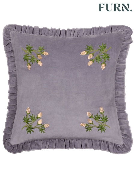 Furn Lilac 100% Cotton Hettie Embroidered Velvet Cushion (E48676) | £28