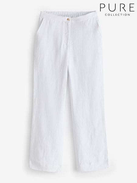 Pure Collection 100% Linen Blend Wide Leg White Trousers (E50800) | £120