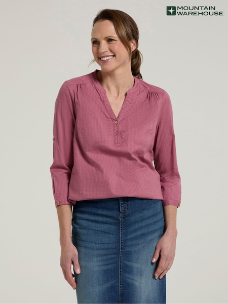 Mountain Warehouse Pink Womens Relaxed Fit Petra 3/4 Sleeve 100% Cotton Shirt (E50940) | £29