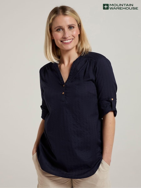 Mountain Warehouse Blue Womens Relaxed Fit Petra 3/4 Sleeve 100% Cotton Shirt (E50942) | £29