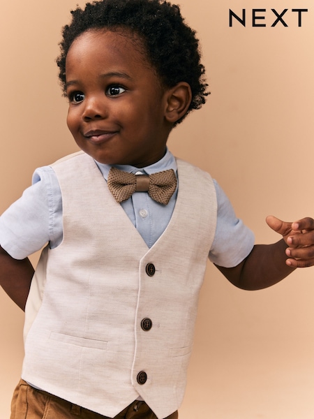 Neutral Tan Waistcoat Shirt and Bowtie Set (3mths-9yrs) (E51030) | £28 - £32